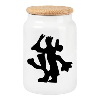 Man in minimalist design - Cookie Jar with Wooden Lid - white - Front