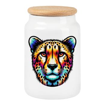 Guépard - Boîte à biscuits avec couvercle en bois - blanc - Devant