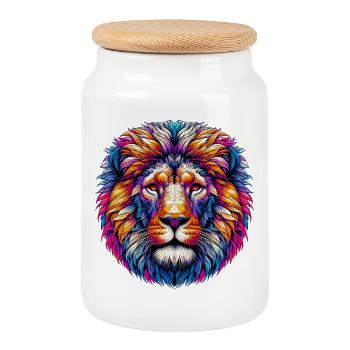 Lion - Boîte à biscuits avec couvercle en bois - blanc - Devant