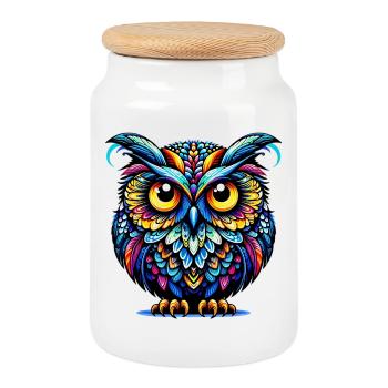 Owl - Cookie Jar with Wooden Lid - white - Front
