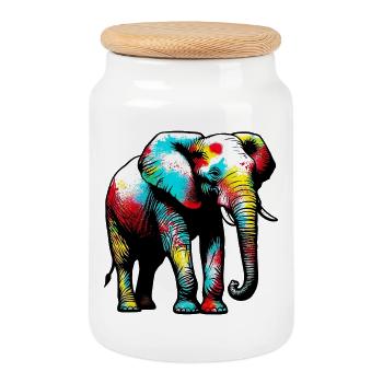Éléphant - Boîte à biscuits avec couvercle en bois - blanc - Devant