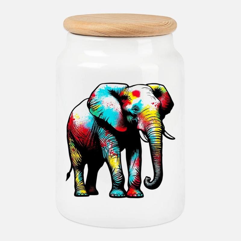 Elefant - Keksdose mit Holzdeckel - Weiß