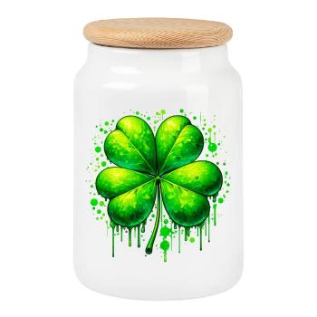 Four-leaf clover - Cookie Jar with Wooden Lid - white - Front