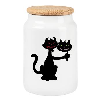 Demonic Black Cat - Cookie Jar with Wooden Lid - white - Front