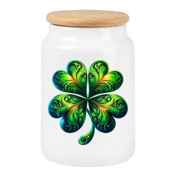 Four-leaf clover - Cookie Jar with Wooden Lid - white - Front