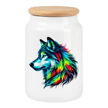 Wolf - Cookie Jar with Wooden Lid - white - Front