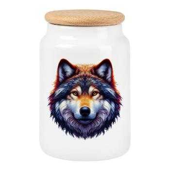 Wolf - Keksdose mit Holzdeckel - Weiß - Vorne