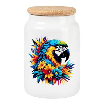 Parrot - Cookie Jar with Wooden Lid - white - Front