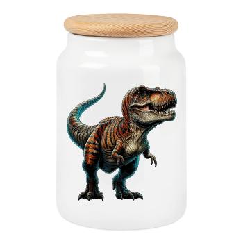 Dinosaur - Cookie Jar with Wooden Lid - white - Front