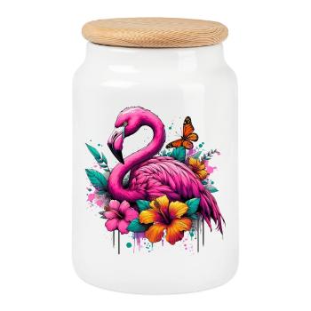 Flamingo - Keksdose mit Holzdeckel - Weiß - Vorne