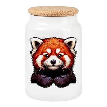 Red panda - Cookie Jar with Wooden Lid - white - Front