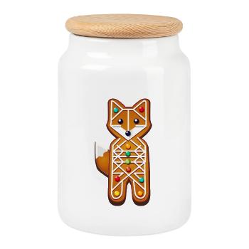Fuchs im Lebkuchen Stil– Kreatives Weihnachtsmotiv - Keksdose mit Holzdeckel - Weiß - Vorne
