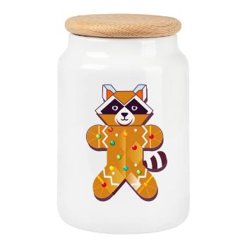 Gingerbread Raccoon – Funny Christmas Design - Cookie Jar with Wooden Lid - white - Front