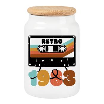 Retro 1980s Color Block Cassette Typography - Cookie Jar with Wooden Lid - white - Front