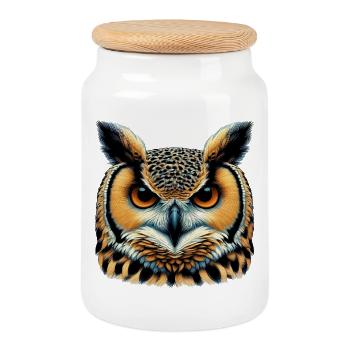Owl - Cookie Jar with Wooden Lid - white - Front