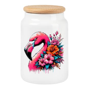 Flamingo - Keksdose mit Holzdeckel - Weiß - Vorne