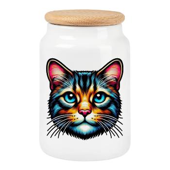 Cat - Cookie Jar with Wooden Lid - white - Front