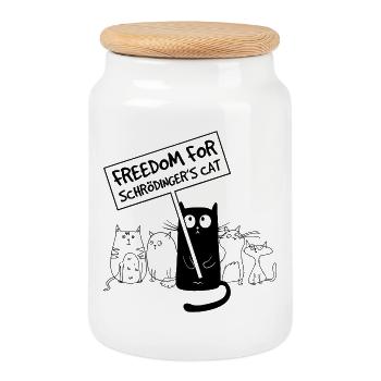 Freiheit für Schrödingers Katze - Lustiger Spruch - Keksdose mit Holzdeckel - Weiß - Vorne