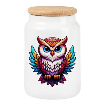 Owl - Cookie Jar with Wooden Lid - white - Front