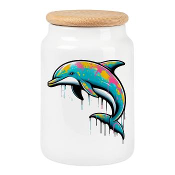 Dolphin - Cookie Jar with Wooden Lid - white - Front