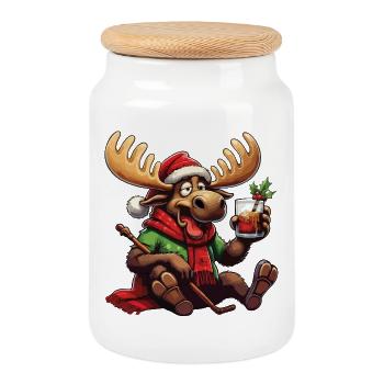 ELK - Christmas - Cookie Jar with Wooden Lid - white - Front