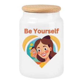 Soyez vous-même - Confiance, amour de soi et force - Boîte à biscuits avec couvercle en bois - blanc - Devant