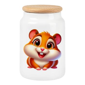 Hamster - Cookie Jar with Wooden Lid - white - Front