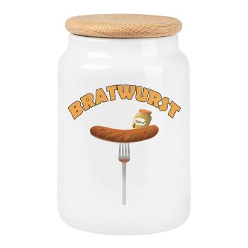 Bratwurst - Boîte à biscuits avec couvercle en bois - blanc - Devant