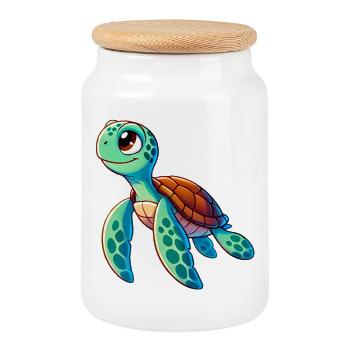 Turtle - Cookie Jar with Wooden Lid - white - Front