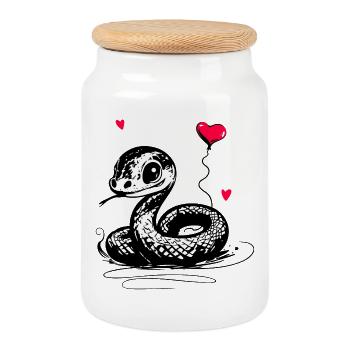 Schlange mit Herz Luftballon - Heartful Creatures - Keksdose mit Holzdeckel - Weiß - Vorne