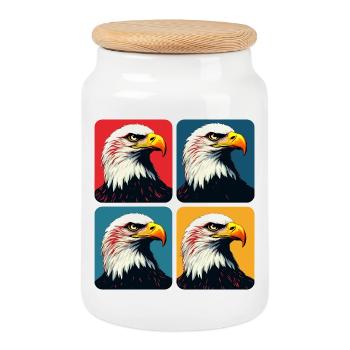 Bald eagle - Cookie Jar with Wooden Lid - white - Front