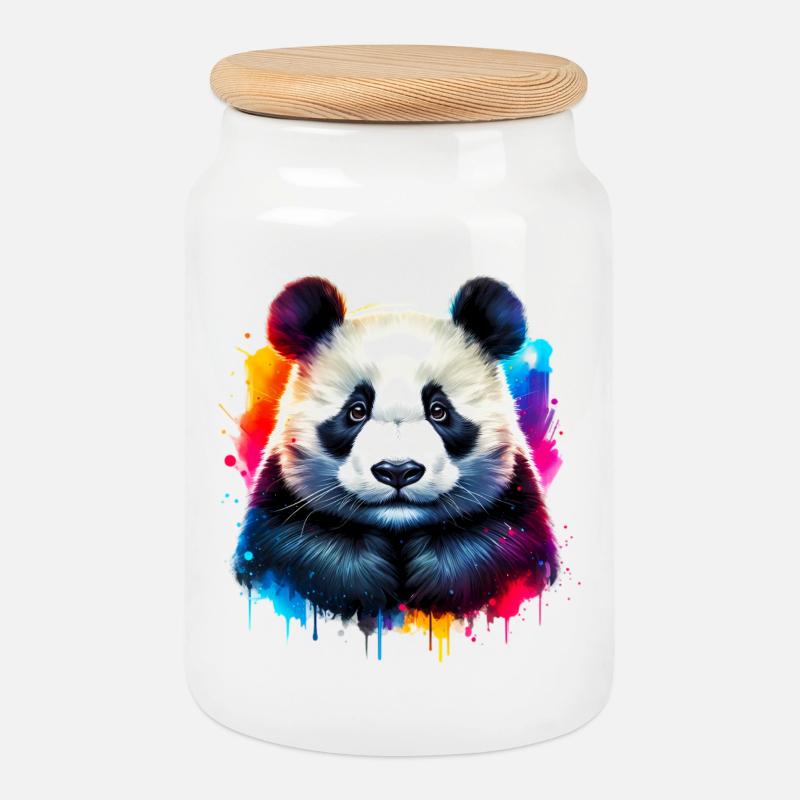 Panda - Keksdose mit Holzdeckel - Weiß