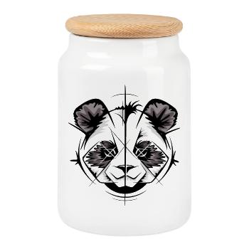 Panda Drawing Tattoo Sketch Comic Cartoon Koala - Cookie Jar with Wooden Lid - white - Front