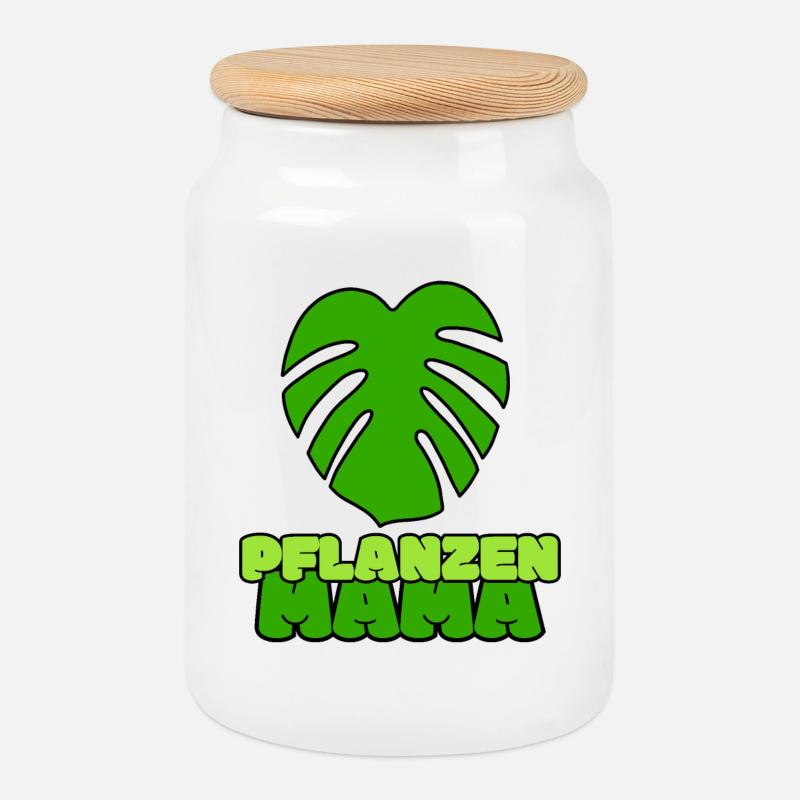 Plants Mom - Cookie Jar with Wooden Lid - white