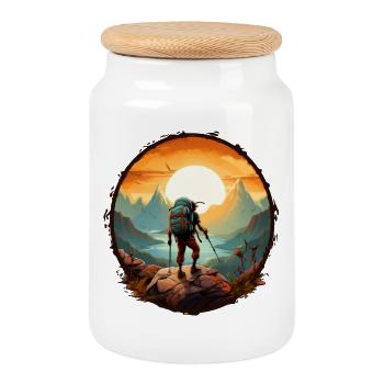 Mountaineers before sunrise - Cookie Jar with Wooden Lid - white - Front
