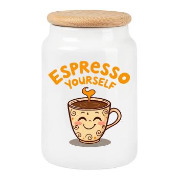 Tasse à café mignonne anti-stress design - Boîte à biscuits avec couvercle en bois - blanc - Devant