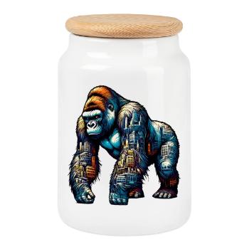 Gorille - Boîte à biscuits avec couvercle en bois - blanc - Devant