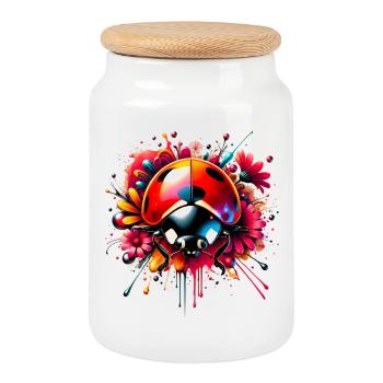 Ladybird - Cookie Jar with Wooden Lid - white - Front