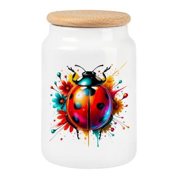 Ladybird - Cookie Jar with Wooden Lid - white - Front