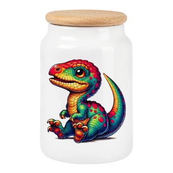 Dinosaure - Boîte à biscuits avec couvercle en bois - blanc - Devant