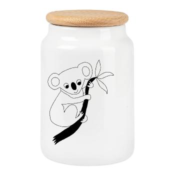 Koala - Graphic in black and white - Cookie Jar with Wooden Lid - white - Front