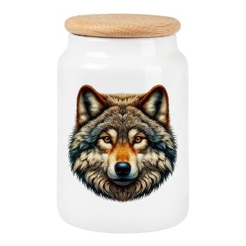 Wolf - Keksdose mit Holzdeckel - Weiß - Vorne