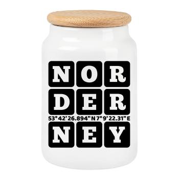 Norderney GPS Coordinates - Cookie Jar with Wooden Lid - white - Front