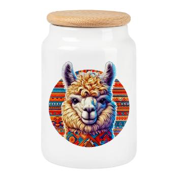 Alpaca - Cookie Jar with Wooden Lid - white - Front