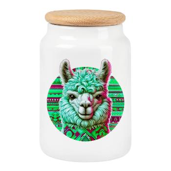 Alpaca - Cookie Jar with Wooden Lid - white - Front