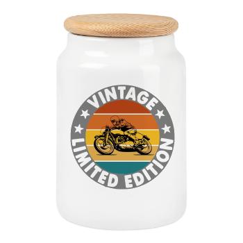 Vintage - Cookie Jar with Wooden Lid - white - Front