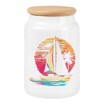 Voile des années 90 - Boîte à biscuits avec couvercle en bois - blanc - Devant