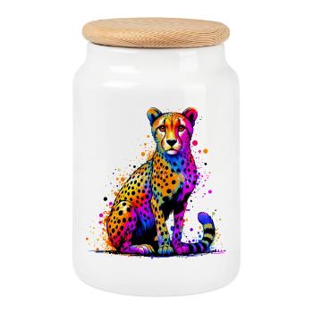 Cheetah - Cookie Jar with Wooden Lid - white - Front