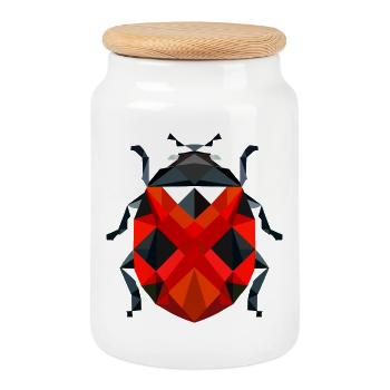 Stilvolle polygonale Marienkäfer-Illustration - Keksdose mit Holzdeckel - Weiß - Vorne