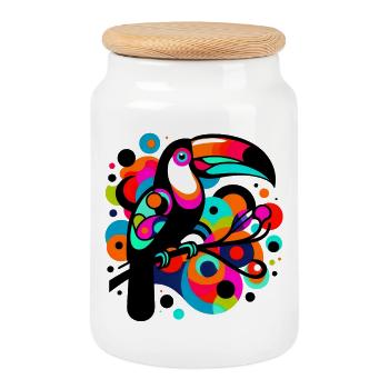 Toucan - Cookie Jar with Wooden Lid - white - Front